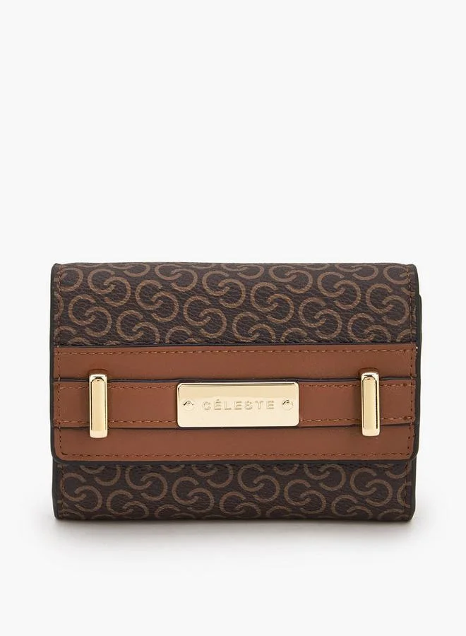 سيليست Monogram Print Wallet with Magnetic Snap Button Closure